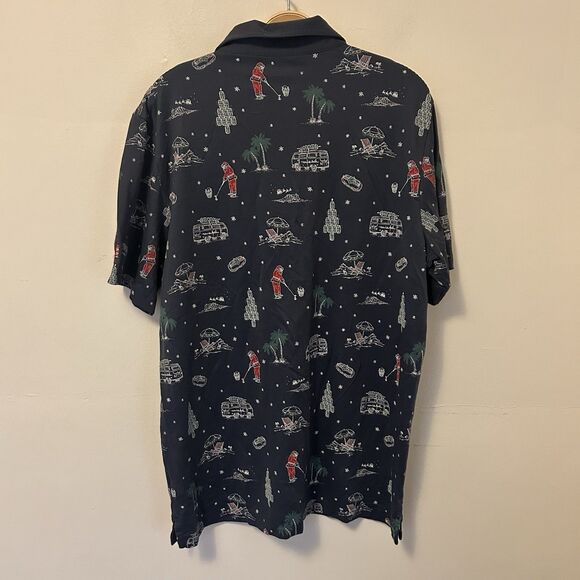 Travis Mathew California Christmas Polo Shirt Black Performance Golf Large - Picture 6 of 8